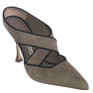 Manolo Blahnik Gray Suede Open Back Pump
